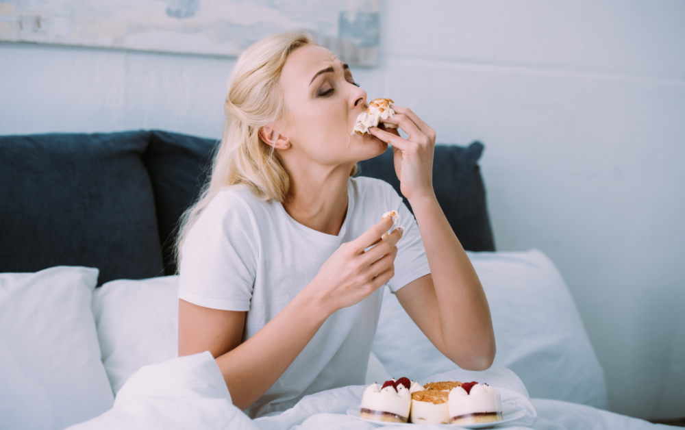 stressed woman eating
